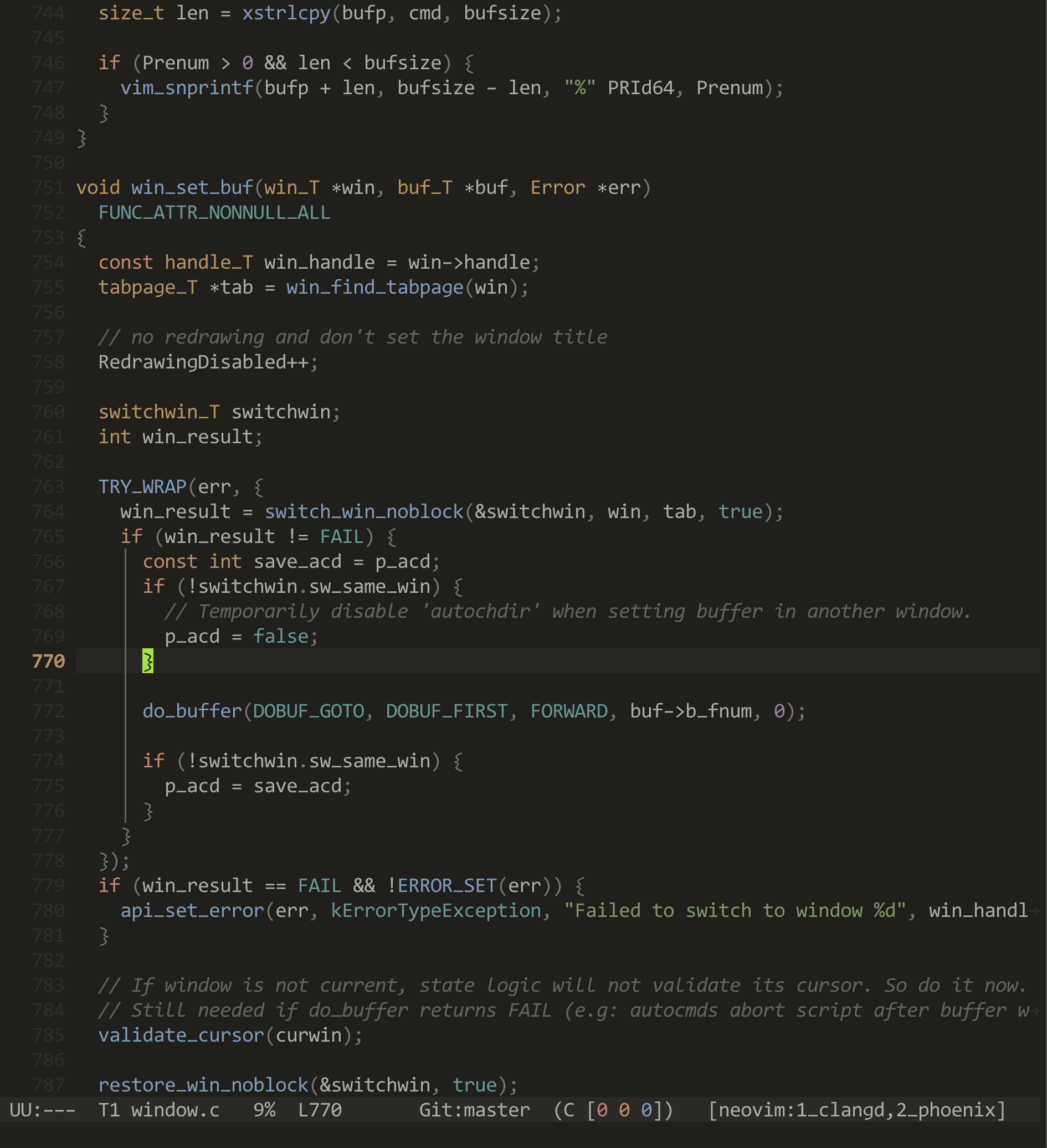 Screenshot of the theme in action - Neovim editing C code